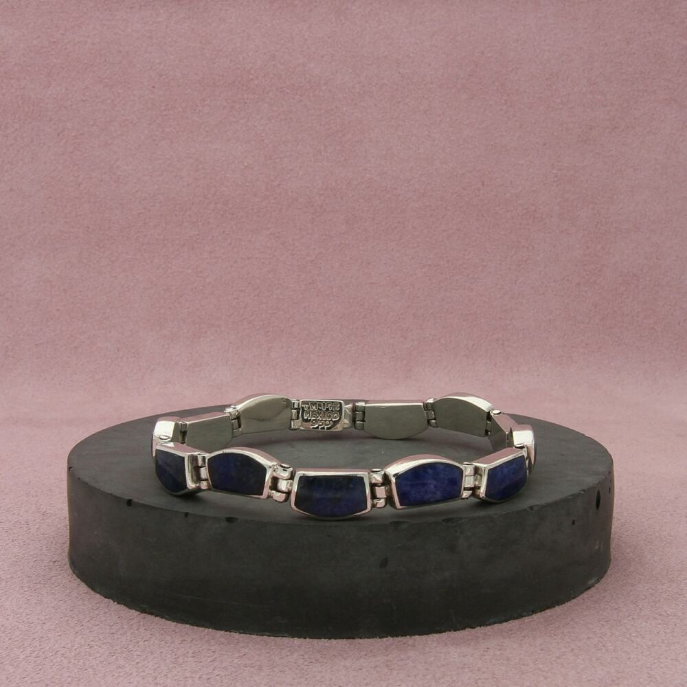 taxco mexico sterling silver vintage sodalite link bracelet size 7in